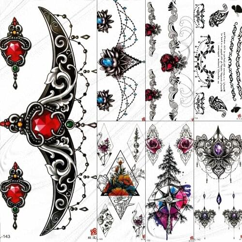 Sexy Fake Jewels Pendants Temporary Tattoos For Women Girls Body Art Arm Waterproof Temp Tattoo Stickers Summer Style Diamonds