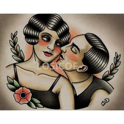 Vintage Hairdresser Tattoos Patterned Posters Kraft paper Interior Painting Restoring Wall Sticker Barber shop Home Decoration D