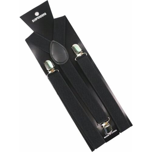 Winfox Vintage 2.5cm Wide Black Yellow Women Men Suspenders Elastic Braces