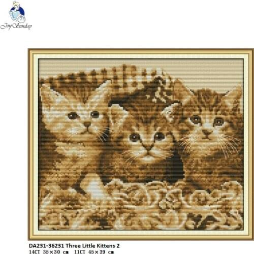 Joy Sunday Three Little Kittens Pattern DIY Handmade Cross Stitch DMC 14ct and 11ct Precise Printed Embroidery set Needlework