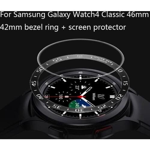 Screen Protector + bezel ring for Samsung Galaxy Watch 4 Classic 46mm 42mm Tempered Glass flim + bezel loop bumper protect cover