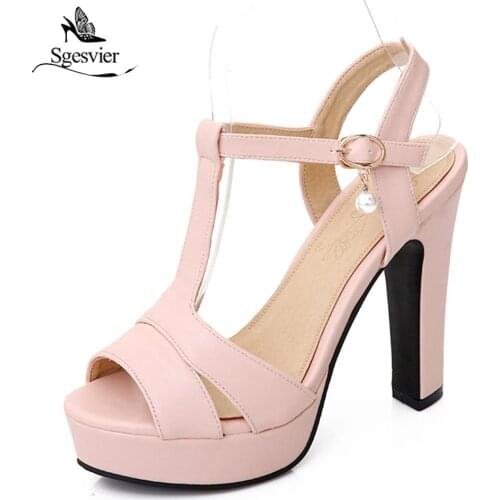 Sgesvier Design Ladies Platform Sandals Classy T-Strap Womens High Heels Peep Toe Females Party Wedding Shoes Size 34-43 B453