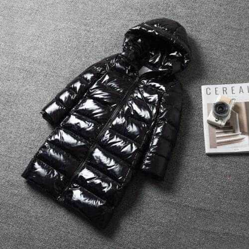 Girls Winter Down Jacket 2020 Fashion Kids Hooded Warm Long Outerwear Gloss Black For Teenager Girl 85-155 CM Parka Coat TX328