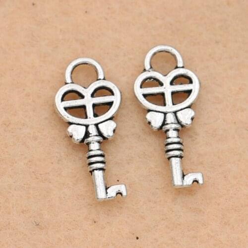 10PCS Key Charm Antique Silver Plated Pendant Bracelet Necklace Jewelry DIY Making Accessories 18x8mm