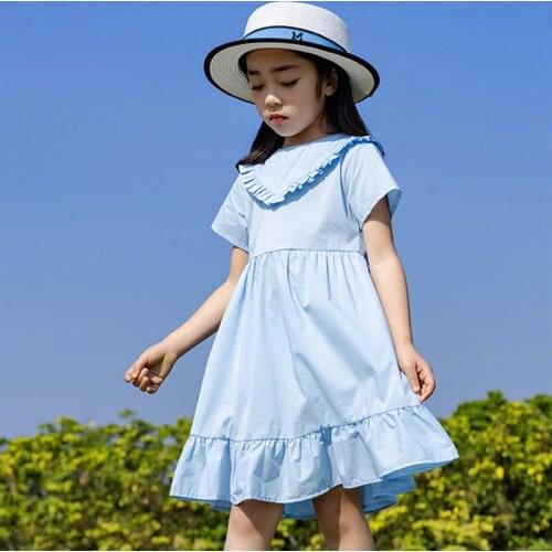 2021 New Summer Dresses Casual Teens Girl Clothing Blue Short Sleeve Baby Dress Holiday Kids Clothes Girls 5 7 8 6 9 To 14 Years