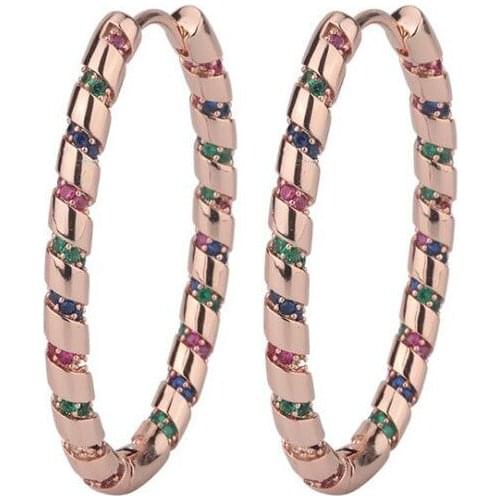 AAA+ Quality Fashion Rose Gold Color Micro Mosaic Fancy Nano CZ Stripe Big Circle Hoop Earrings For Women Brand Jewelry