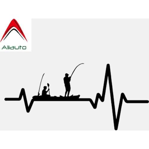 Aliauto Creative Car Sticker Vinyl Heart Beat Line Fishing Kayak Fish Line Rod Reel Pole Guys Accessories PVC Decal,17cm*8cm