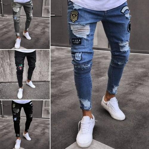 Ripped Skinny Trouser Slim Biker Outwear Pants Men Jean Regular Fit Hole Jean Pants Spring Autumn Streetwear Male Casual Denim