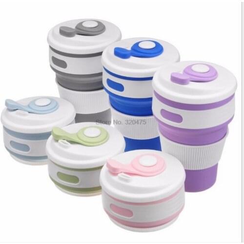 DHL 50pcs 350ml Folding Silicone Portable Silicone Telescopic Drinking Collapsible coffee cup multi-function folding cup Travel