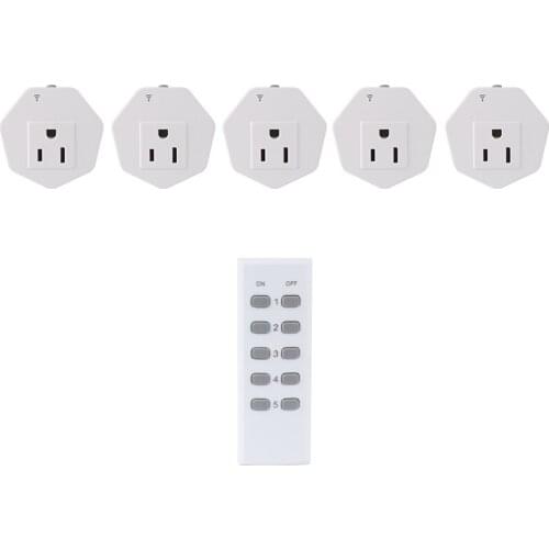 ESPLENTY Remote Control Light Switch Smart Home Remote Control Socket Set （5 Electrical Outlets + 1 Remote