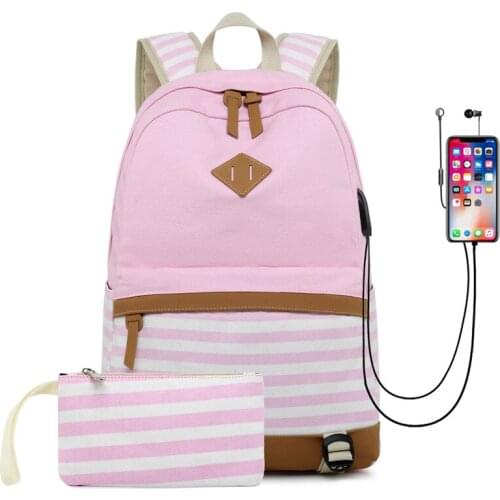 Hot Sale Canvas Backpack Women School Bags for Girls Large Capacity USB Charge 14 inch Laptop Backpack Travel Bags Rucksack