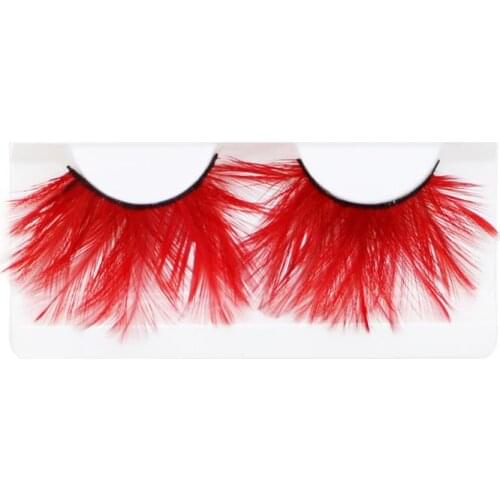 Thick lashes end of eye lengthened red feather exaggerated false eyelashes makeup YM116
