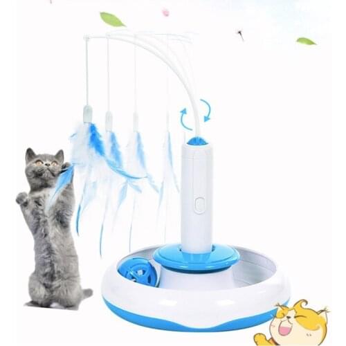 Kitten Toy Rolling Turnable Feather Automatic Funny Pet Cat Play Dolls Pet Cat Toys Interactive Feather Teaser Toy