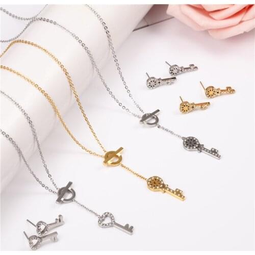 OUFEI Key Necklace Earrings Set Stainless Steel Woman Jewelry Accessories Fashion Jewellery Gifts For Women Free Shipping