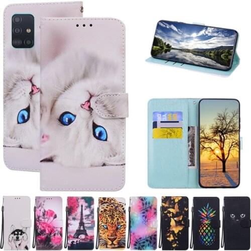 Wallet Leather Case for Funda Samsung Galaxy A51 A71 A 51 71 4G Flip Case Etui Cute Cat Dog Phone Cover Shell Coque Fundas New