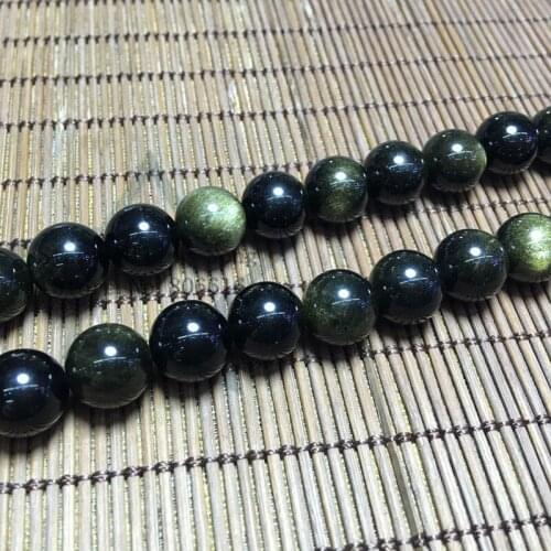 6-10MM 1Strand/pack 100% Natural Gold Obsidian Stone Round Loose Bead Strands Jewelry Beads