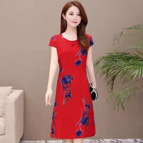 Summer Women Dresses Casual O-neck Print Vintage Short Sleeve Ladies Clothing 2021 Womens Clothes Sundresses