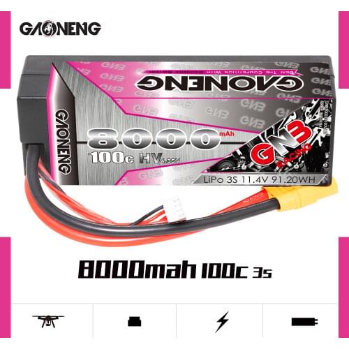 Gaoneng GNB 8000mAh 3S2P 11.4V HV 100C/200C Hardcase LiPo Battery With XT90 Connectors for RC Car four drive off-road RC Boat