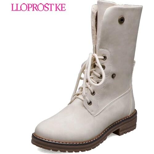 Lloprost ke 2019 Winter Boots Women Lace Up Chunky Heels Shoes Ankle Boots Female Denim Blue Black Bootie Autumn Footwear H493