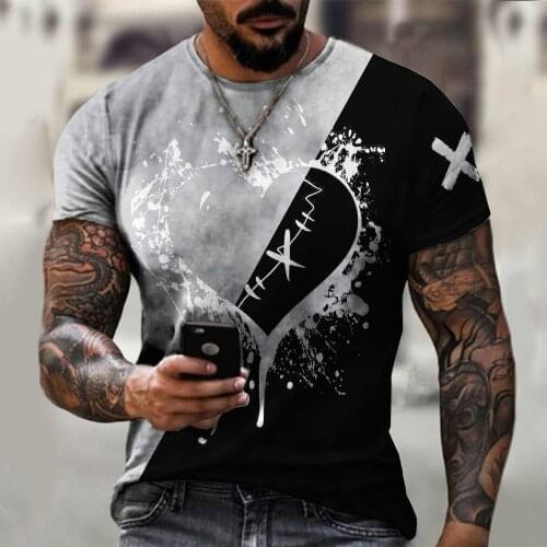 Mens stitching short-sleeved printed T-shirt street style fashion clothing short-sleeved quick-drying polyester material 2021