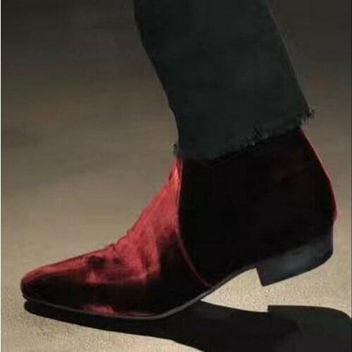 England Mens Velvet Fashion Ankle Boots Business Casual Dress Shoes Pointed Toe Real Leather Chelsea Plus Size