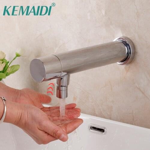 KEMAIDI Wall Mounted Bathroom Basin Sink Faucet Only Cold Hand Touch Tap Automatic Inflated Sensor Faucet Crane 360 Swivel