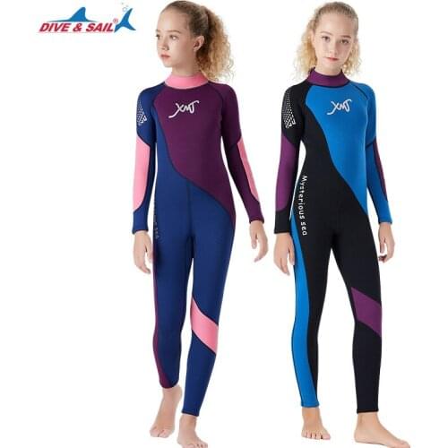 2.5MM Neoprene Girls' Diving Suit Full-body Scuba Diving Wetsuit Long Sleeves Keep Warm for Snorkeling Surfing Canoeing Anti-UV