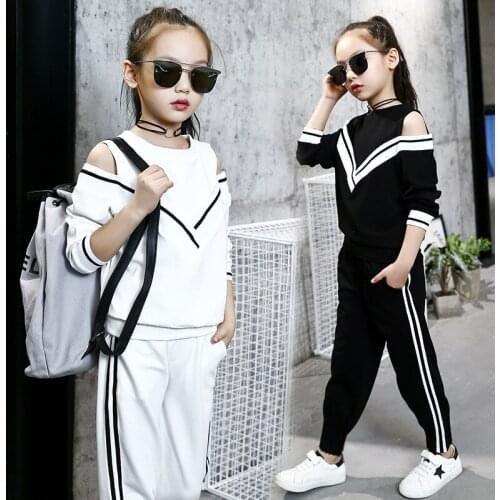 2020 Autumn New Girls Long-Sleeved Clothing Set Childrens Strapless Clothes Kids Fashion Striped Casual Sports Suit Outfit X148
