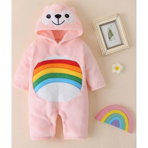 Newborn Baby Clothes Cashmere Cute Cartoon 3D Bear Sun Rainbow Long Sleeve Hooded Romper Infant Boy Girl Winter Clothing 0-18M
