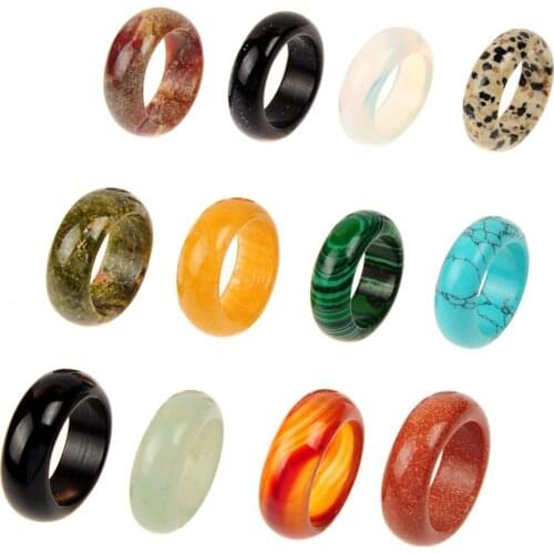 Wholesale 8mm Wide Mixed Natural Stone Sodalite Green Aventurine Carnelian Crystal Lucky Ring Jewelry 20pcs/lot Free Shipping