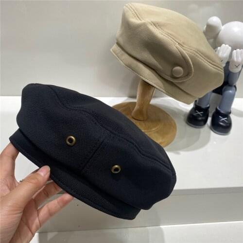 202107-shenjing autumn japan style button solid Fashion rivet lady beret hat men women Leisure painter hat