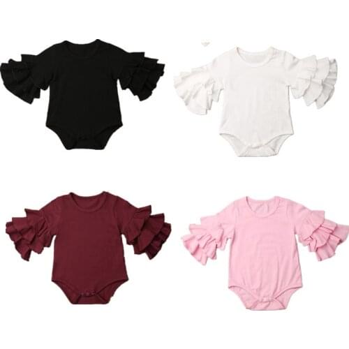 Baby Bodysuit 2019 Newborn Baby Girls Clothes Layers Ruffle Long Sleeve Solid Bodysuit Jumpsuit Outfit