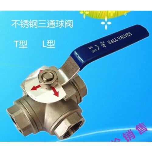 DN20 G3/4" Port Size Female 3 Way L-Port 304 Stainless Steel Ball Valve