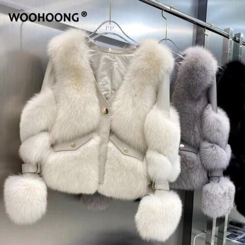 Winter New Real Fur Fox Fur Coat Women Natural Fox Jacket Cuffs with Belt Sleeves Stitched Sheepskin Fashion Coat Fashion Korean