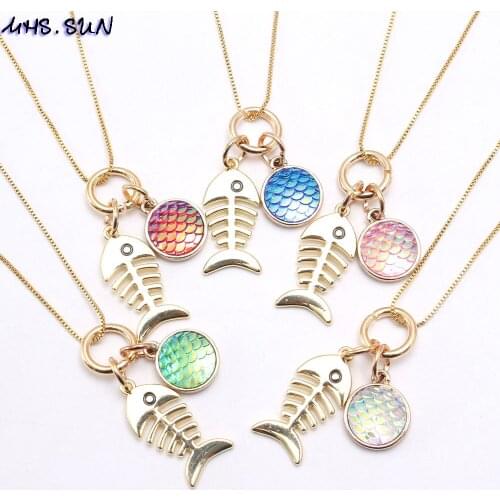 MHS.SUN 1PC fashion kids/girls fish bone pendant necklace diy charms necklace chain choker jewelry for children baby gift