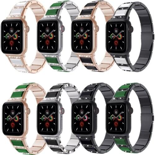 Steel Glass with Diamond Fashion Strap for Apple Watch Band Series SE 6 5 4 3 2 Elegant Bracelet Belt for iWatch 40/44mm 38/42mm