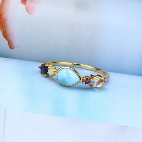 Light luxury jewelry LaLima natural sea stone ring female sterling color treasure ring rings for women anel anillos mujer bague