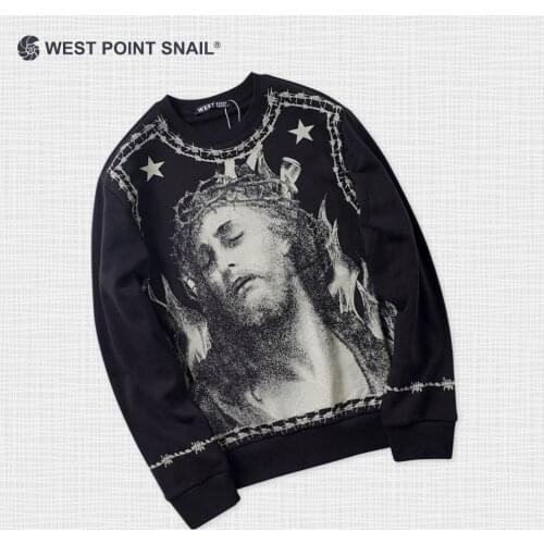 Men Women Sweatshirts Jesus Portrait Graphics Print Hoodies Culture Belief Retro O-Neck Long Sleeve Pullovers Streetwear Clothes