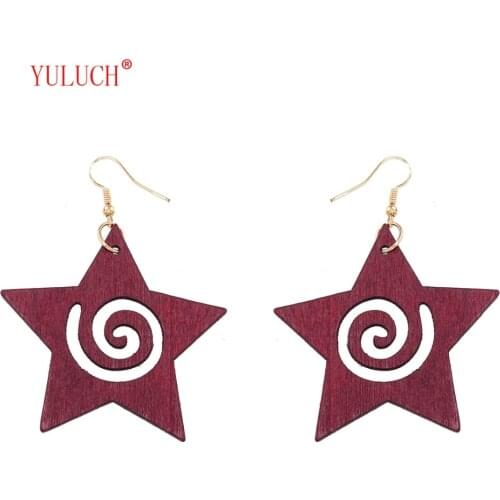 YULUCH 2018 NEW Wood Pendant Hollow Drop Earrings For party girls Special jewelry accessory birthday gifts for women M0032