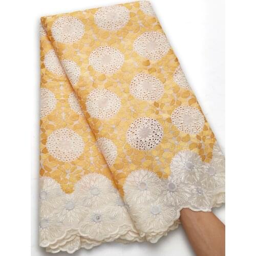 Zhenguiru New High Quality African Lace Fabric 2021 Yellow Flower Swiss Voile Fabric Cotton Nigerian Fabric For Women DressA2373