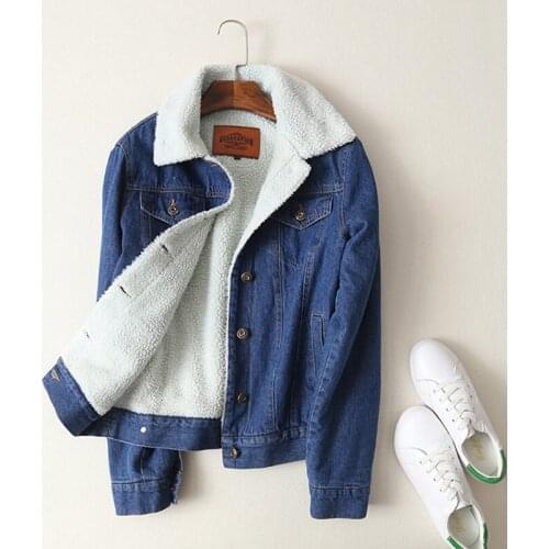 Women Lambswool Jeans Coat Korean New Pockets Single Breasted Loose England Thicken Warm Outerwear Denim Harajuku