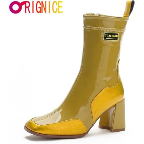 Orignice Handmade Women Chunky Heel Square Toe Ankle Boots Side Zipper Casual Mixed Color Business Formal Wear Females Shoes