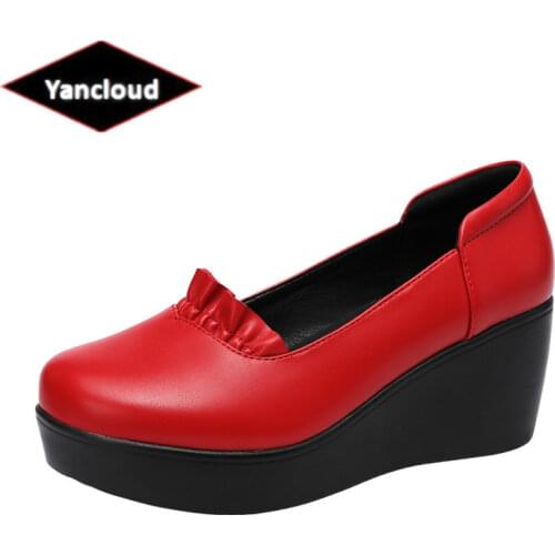 Plus Size 32-43 Slip on Platform Wedges Shoes for Women Summer Fall 2020 High Heels Shoes Womens Pumps Red Wedding Shoes