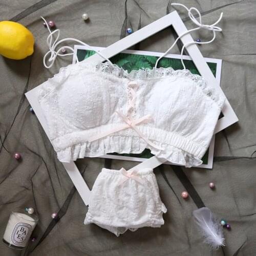 Ethika Women Set Underwear Panties French Kawaii Bra Sets Lingerie Femme White Japanese Sweet Cute Bra And Panty Bralette New
