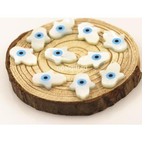 10pcs/lot)Trendy 12*16mm Natural Mother Pearl Sea Shell Hamsa/ Hand Sahpe With Evil Eye Pendant Necklace Hot Sale