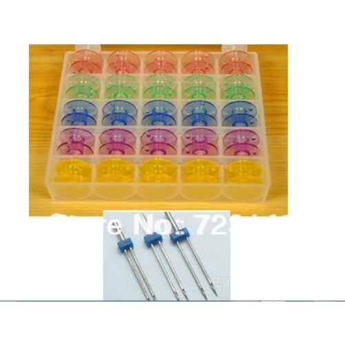 2017 Sale Plastic Empty Bobbins Case+3pcs/set Twin Double Needle Size 2.0/90, 3.0/90, 4.0/90 Sewing Machine Needles Pins