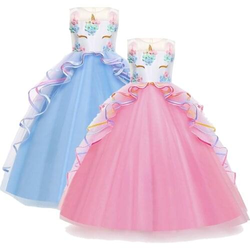 2021 Summer Flower girl Unicorn menina rainbow wedding party dress girl birthday party Unicorn role dance performance dress