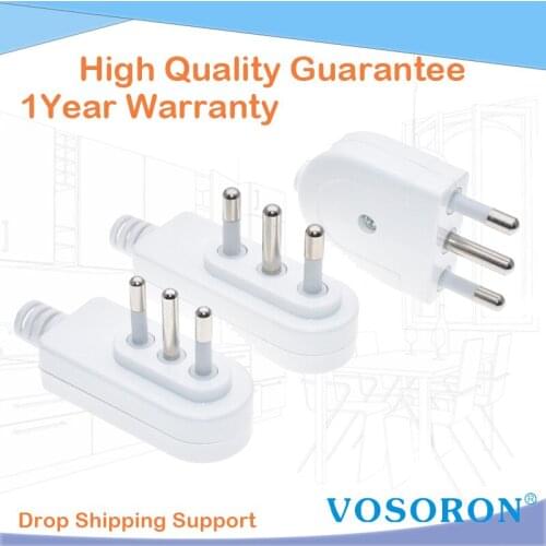 3 Pin Power Plug Electrical Plug Type L Italy Rewireable Italian CE 10A/16A 250V with Insulation Pin Standard Grounding White