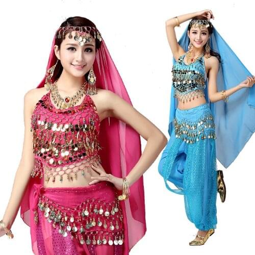4pcs/Set Belly Dance Costume Set for Women Sequin Beaded Tassel Bra Oriental Dance Belly Dancing Performance Stage Clothing Suit