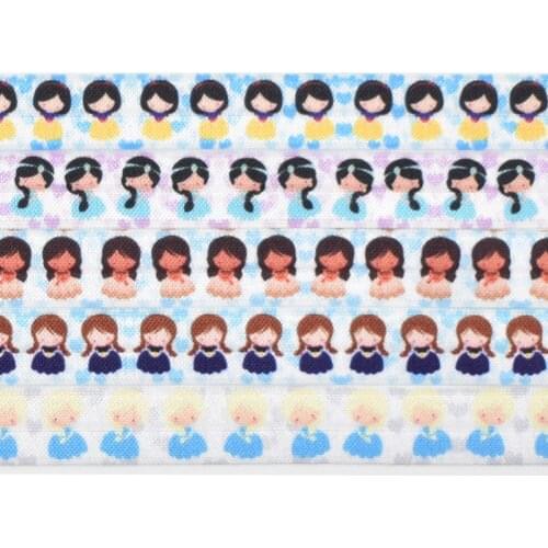 5/8"16mm 25mm heat transfer Japanese style cute cartoon girls FOE fold over elastic ribbon 100yards welcome custom printed